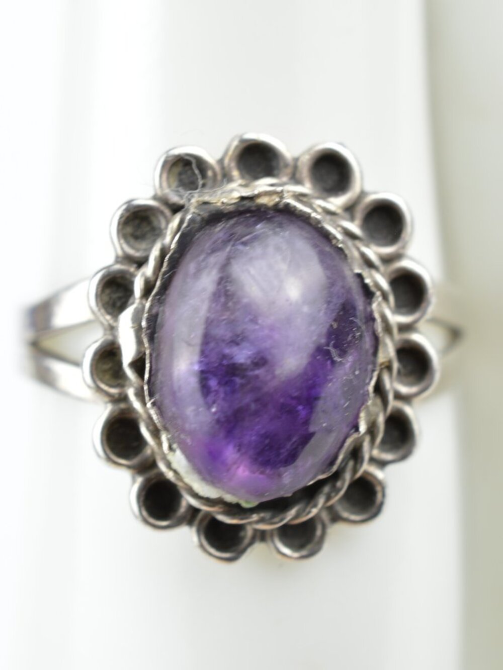 VTG Taxco Mexico 925 Sterling Silver Amethyst Cabochon Ring 4.5